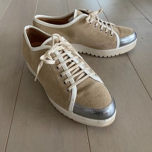 Aquatalia beige suede silver tip lace up sneakers, 7